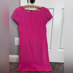 Talbots Petites Silk Pink Sheath Dress 4P Shoulder Pads Lined Short Sleeve